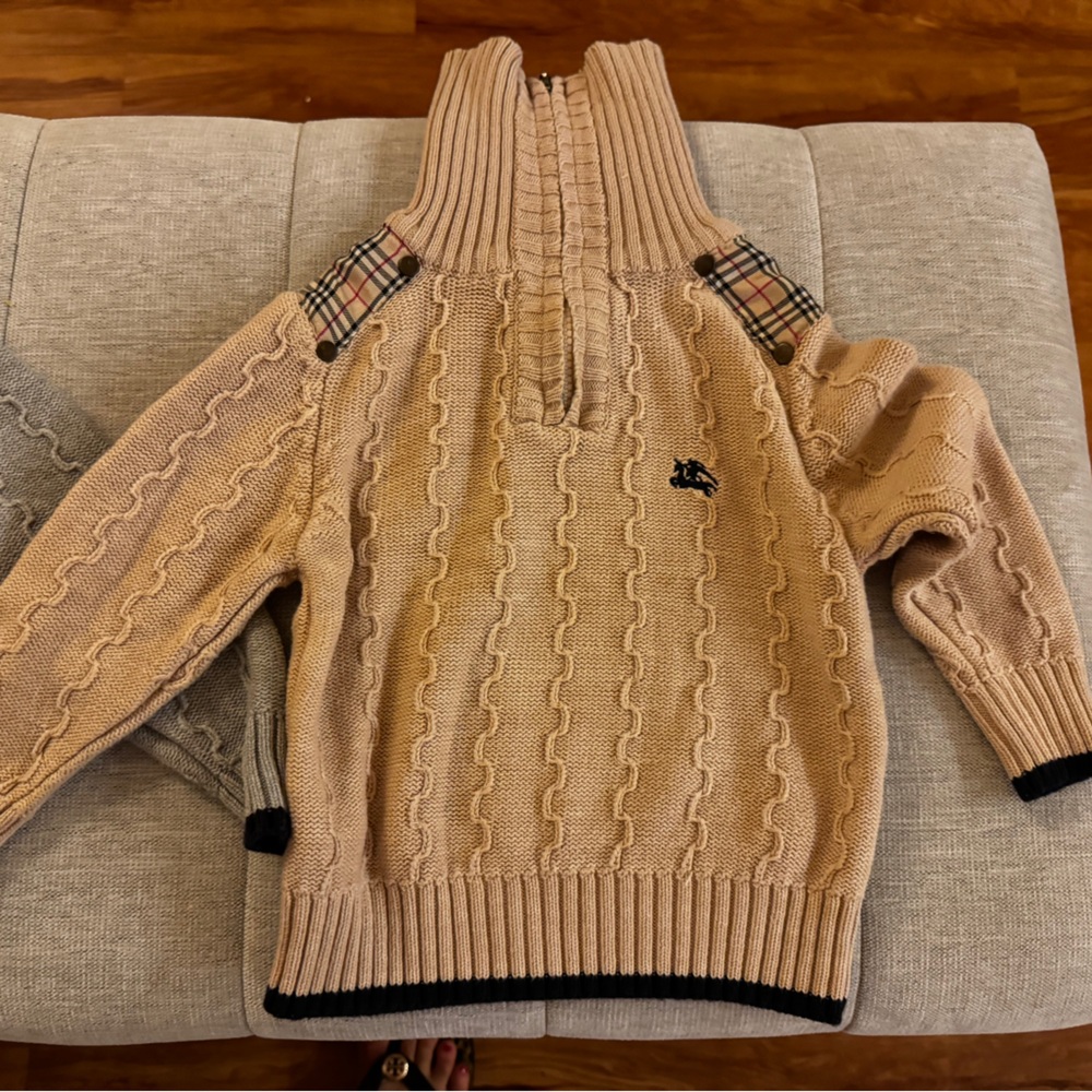 Burberry Beige Zip-Up Sweater with Black Trim